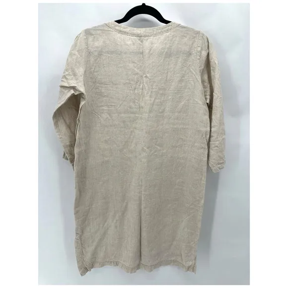 Uniqlo Ines De La Fressange Linen Tunic Dress Size M V-Neck Crochet Preppy Boho