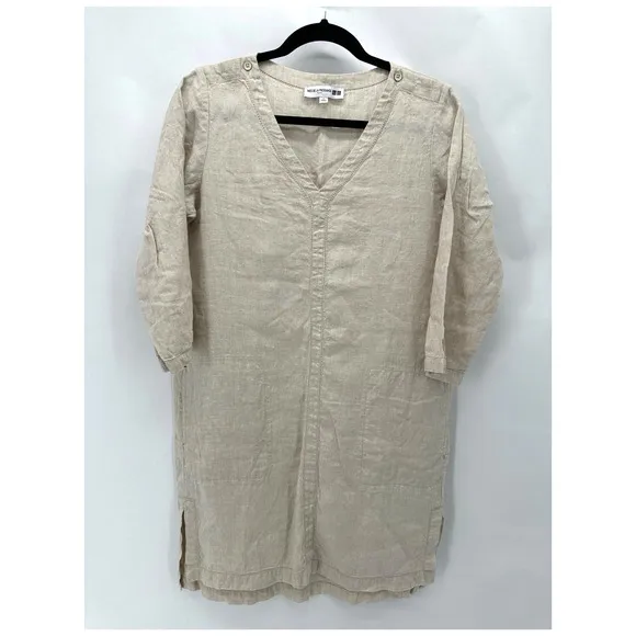 Uniqlo Ines De La Fressange Linen Tunic Dress Size M V-Neck Crochet Preppy Boho
