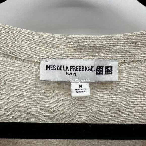 Uniqlo Ines De La Fressange Linen Tunic Dress Size M V-Neck Crochet Preppy Boho