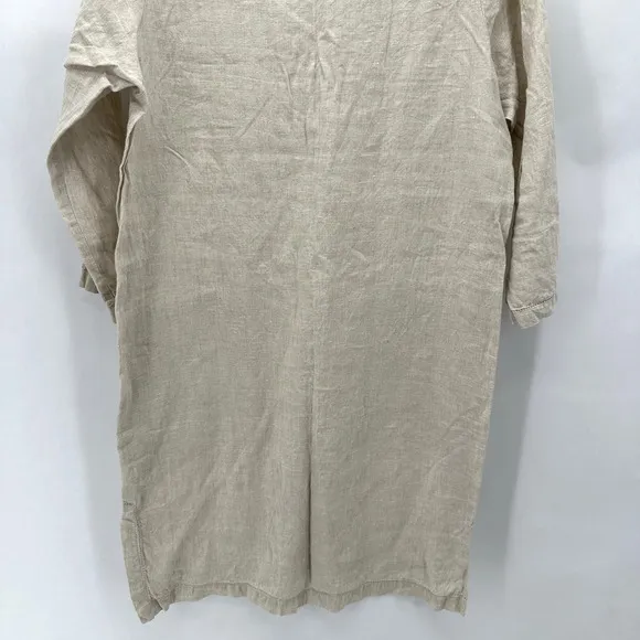 Uniqlo Ines De La Fressange Linen Tunic Dress Size M V-Neck Crochet Preppy Boho