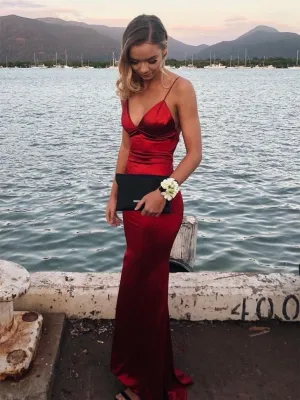 V Neck Mermaid Backless Burgundy Long Prom, Backless Mermaid Burgundy Formal, Mermaid Burgundy Evening