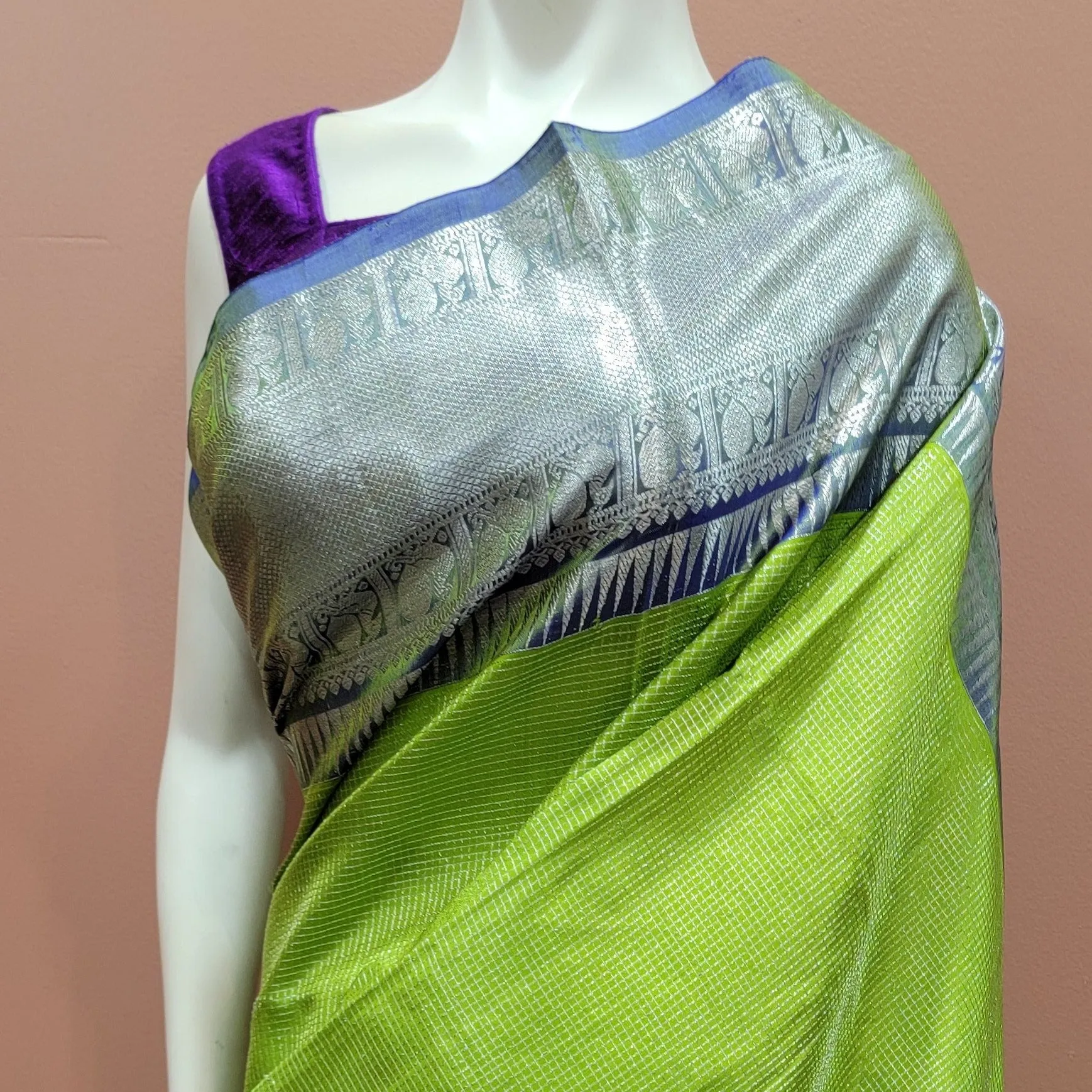 Venkatagiri Silk Saree in Green and Blue w/ Custom Blouse