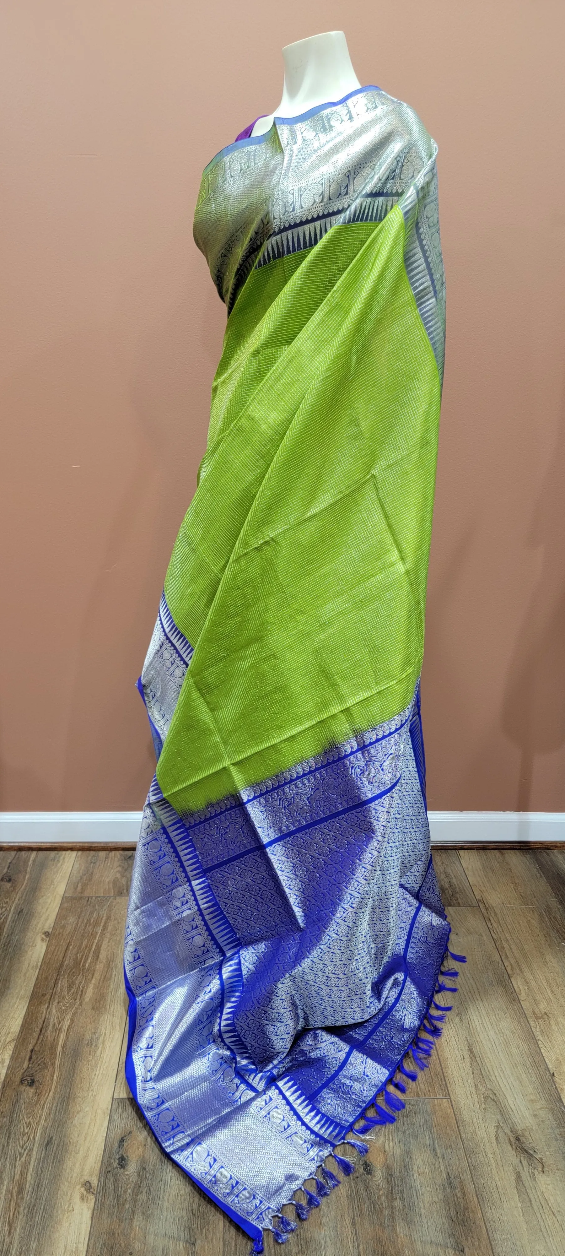 Venkatagiri Silk Saree in Green and Blue w/ Custom Blouse