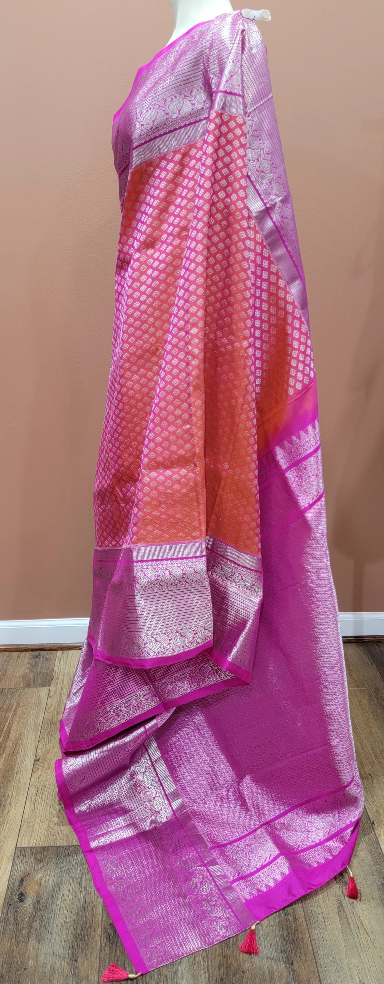 Venkatagiri Silk Saree in Red and Pink w/ Custom Blouse
