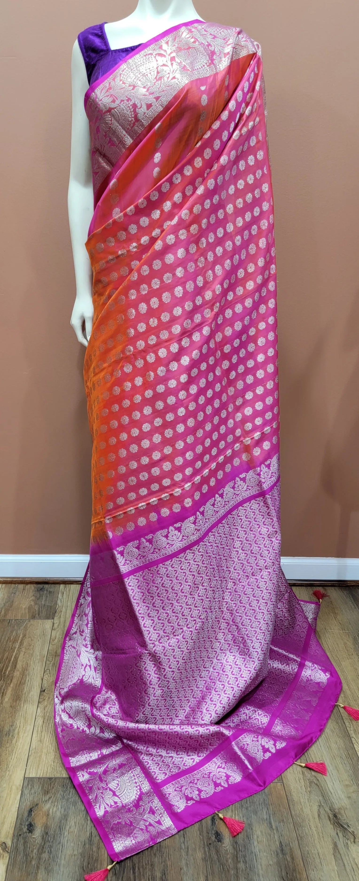 Venkatagiri Silk Saree in Red and Violet w/ Custom Blouse