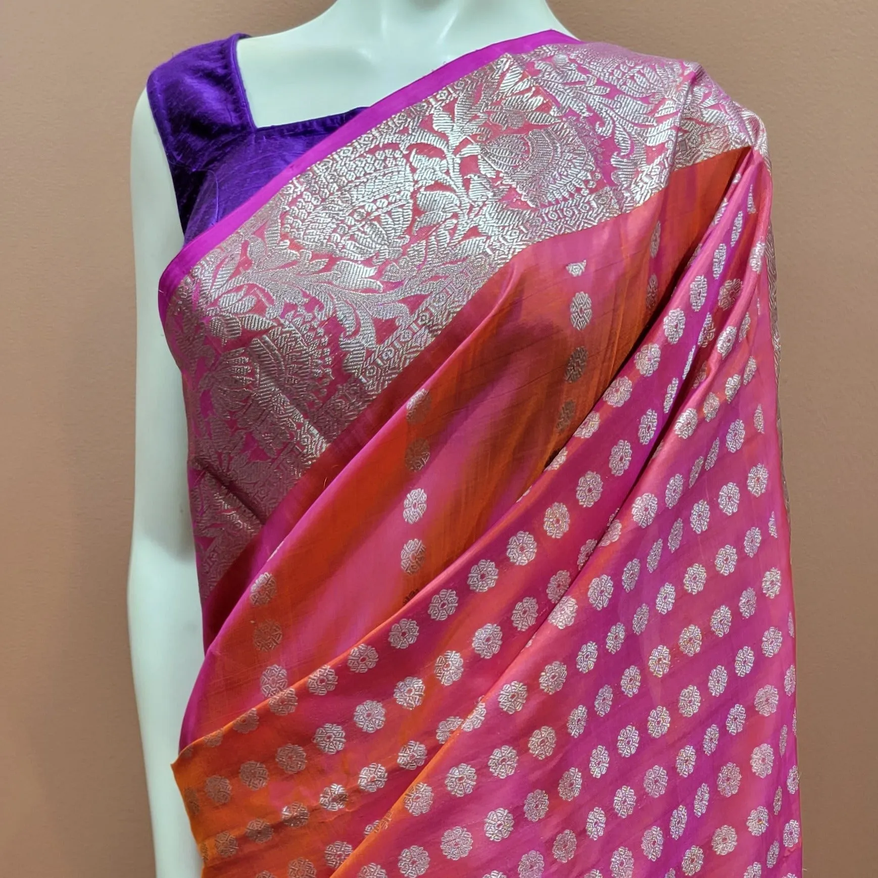 Venkatagiri Silk Saree in Red and Violet w/ Custom Blouse