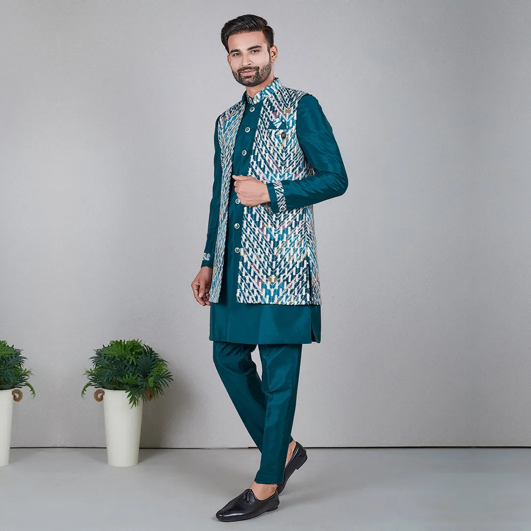Verdant  Greenish Indo-Western Ensemble  with Jacket