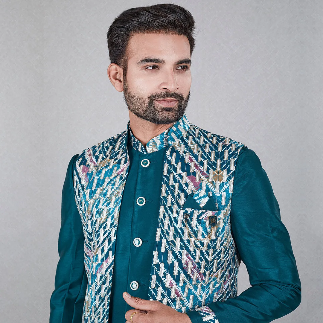 Verdant  Greenish Indo-Western Ensemble  with Jacket