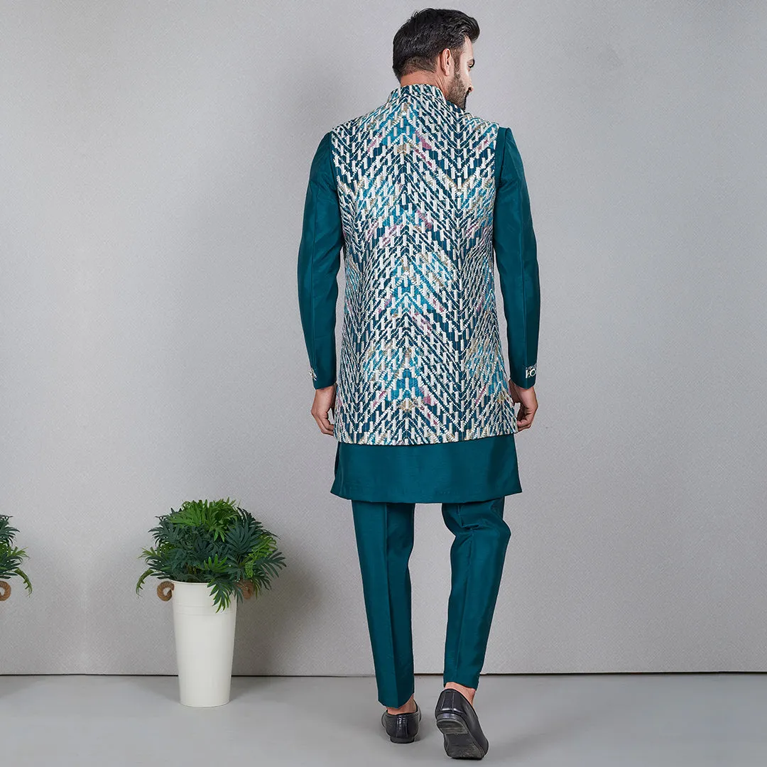 Verdant  Greenish Indo-Western Ensemble  with Jacket