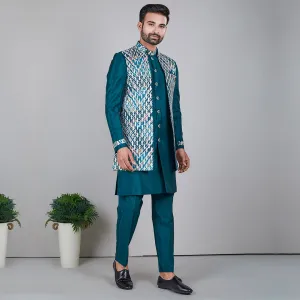 Verdant  Greenish Indo-Western Ensemble  with Jacket