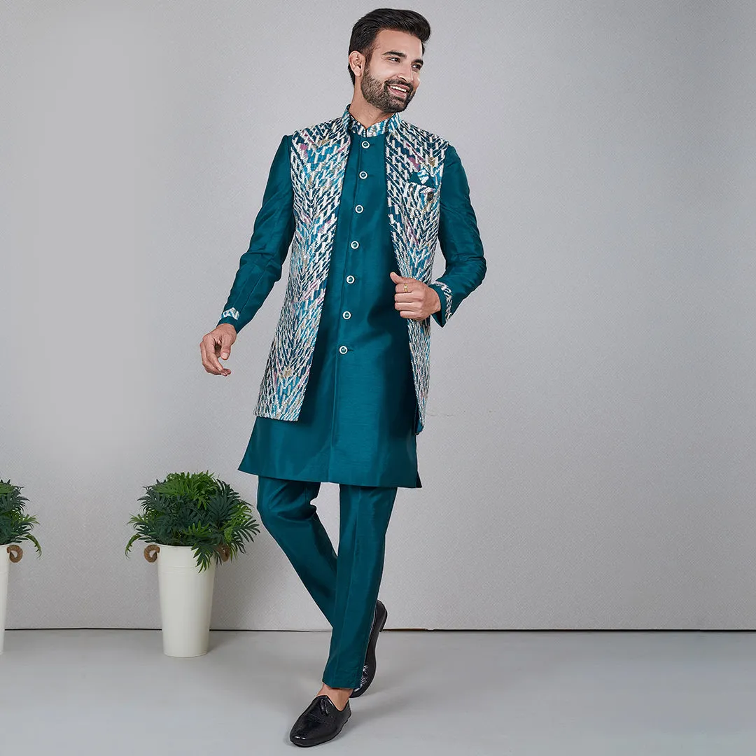 Verdant  Greenish Indo-Western Ensemble  with Jacket