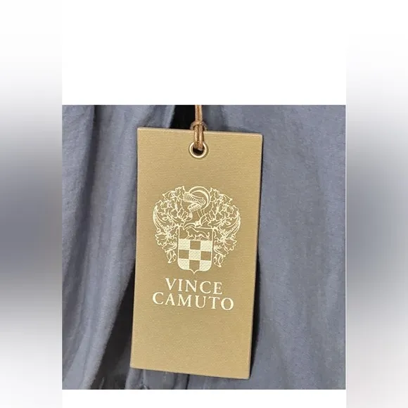 Vince Camino Blue COTTON EYELET OFF THE SHOULDER BALLOON SLEEVE SHIFT DRESS 10