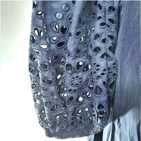 Vince Camino Blue COTTON EYELET OFF THE SHOULDER BALLOON SLEEVE SHIFT DRESS 10
