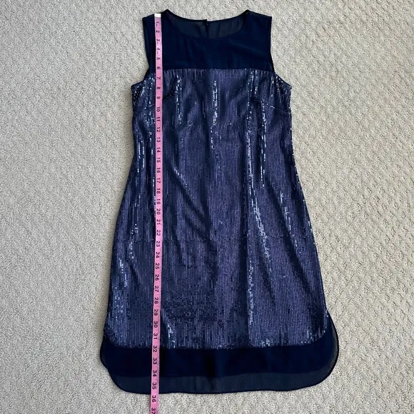 Vince Camuto Sequined Sleeveless Shift Dress Navy Blue Size 2