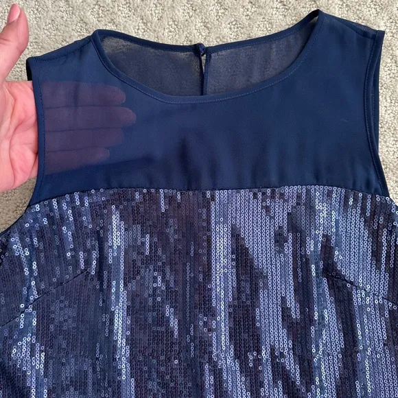 Vince Camuto Sequined Sleeveless Shift Dress Navy Blue Size 2