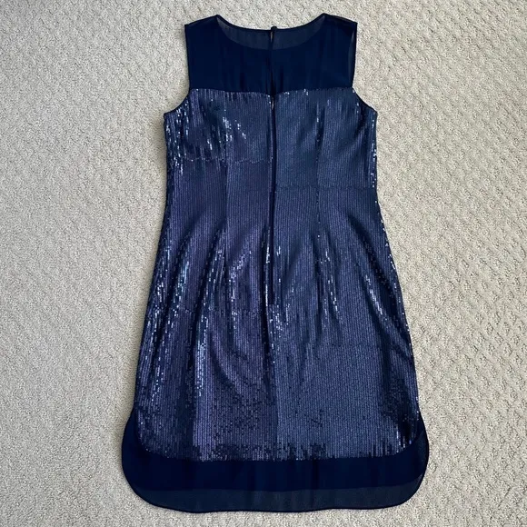 Vince Camuto Sequined Sleeveless Shift Dress Navy Blue Size 2