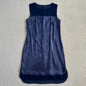 Vince Camuto Sequined Sleeveless Shift Dress Navy Blue Size 2
