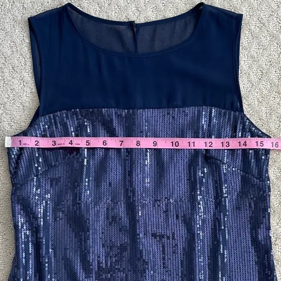Vince Camuto Sequined Sleeveless Shift Dress Navy Blue Size 2