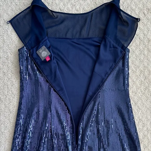 Vince Camuto Sequined Sleeveless Shift Dress Navy Blue Size 2