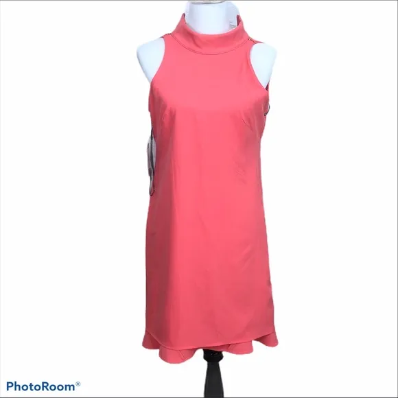 Vince Camuto sleeveless back zip crepe shift dress in poppy orange
