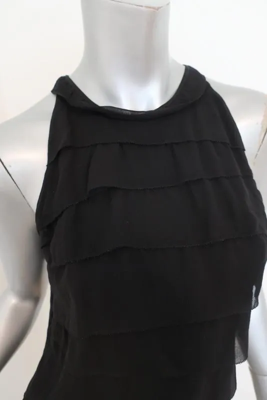 Vince Top Black Tiered Silk Size 8 Sleeveless Blouse