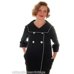 Vintage 1960s Swing Jacket Black w White Piping 1960s Elisabeth Stuart 36 Bust