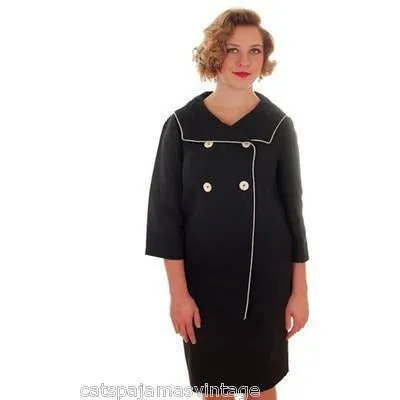 Vintage 1960s Swing Jacket Black w White Piping 1960s Elisabeth Stuart 36 Bust