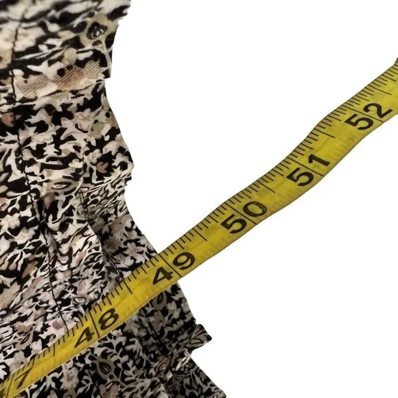 Vintage 90s Black Tan Floral Print Sleeveless Full Length Dress XL