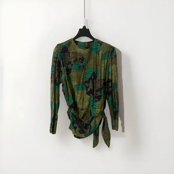 Vintage Bonnie Boynton Green Purple 3Piece Skirt Suit Floral Print Tunic Tie 80s