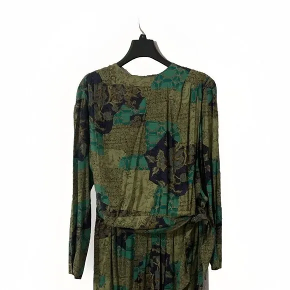 Vintage Bonnie Boynton Green Purple 3Piece Skirt Suit Floral Print Tunic Tie 80s