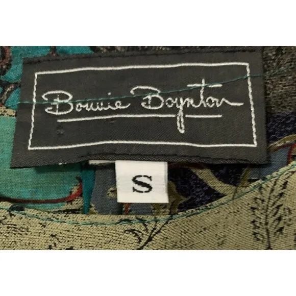 Vintage Bonnie Boynton Green Purple 3Piece Skirt Suit Floral Print Tunic Tie 80s