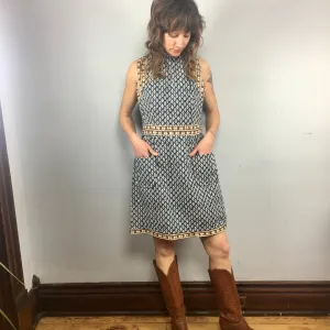 Vintage Handmade Floral Block Print sleeveless smock dress