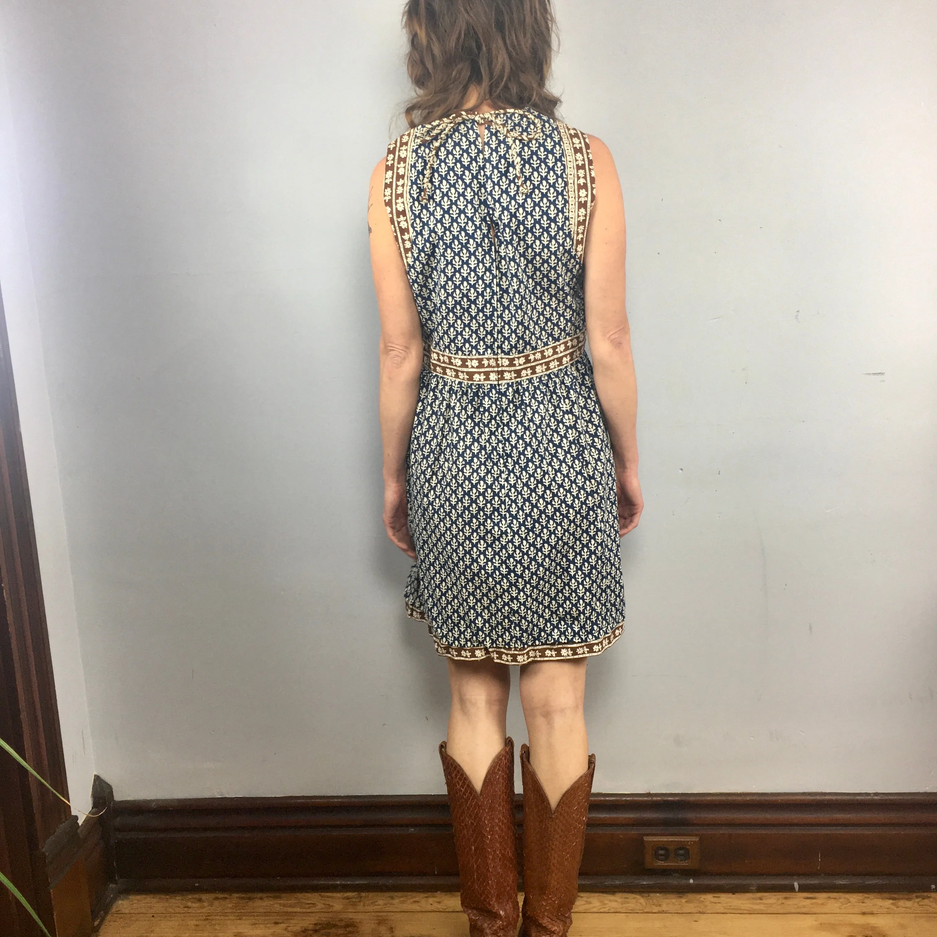 Vintage Handmade Floral Block Print sleeveless smock dress
