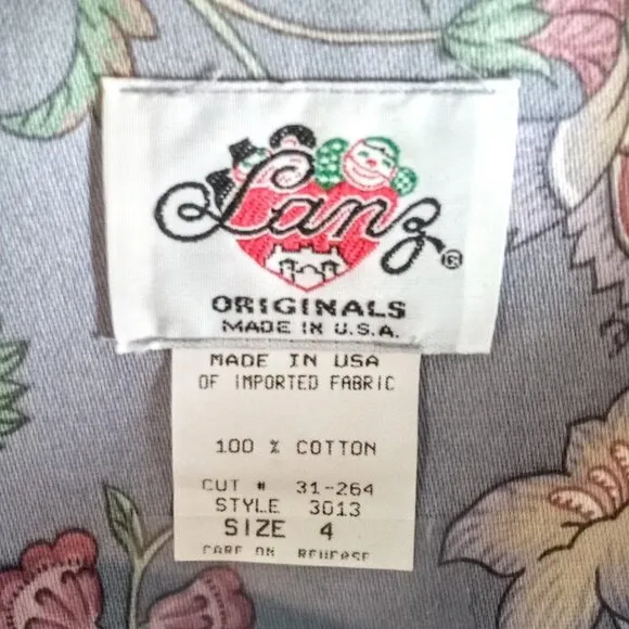 Vintage Lanz Blue Floral 100% Cotton Skirt Suit