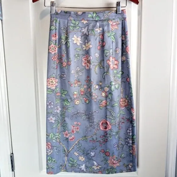 Vintage Lanz Blue Floral 100% Cotton Skirt Suit
