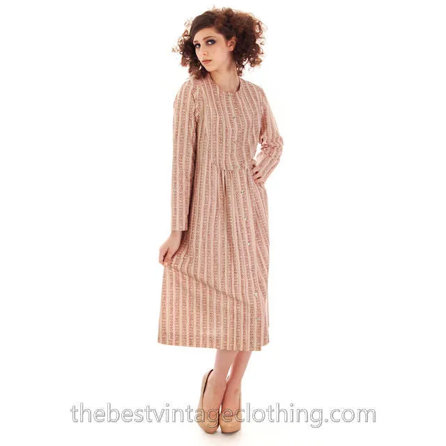 Vintage Marimekko Dress 1970s  Womens S 34/6 Shift Dress Pink & Cream Mini Print Stripe