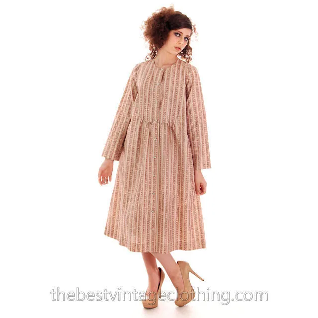 Vintage Marimekko Dress 1970s  Womens S 34/6 Shift Dress Pink & Cream Mini Print Stripe