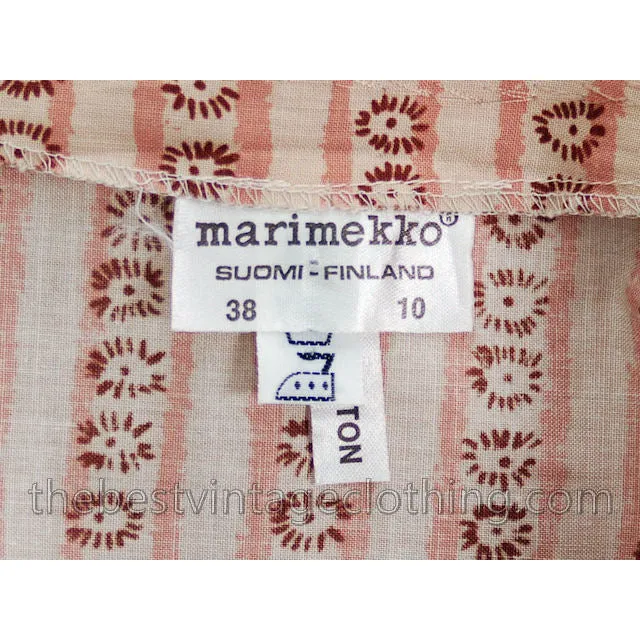 Vintage Marimekko Dress 1970s  Womens S 34/6 Shift Dress Pink & Cream Mini Print Stripe