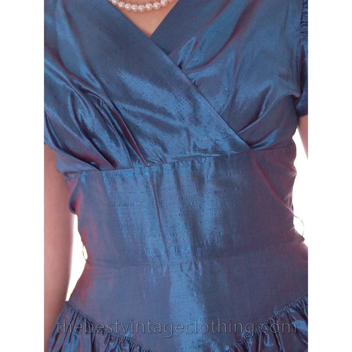 Vintage Party Dress Changeable Iridescent Blue Taffeta Full Skirt Ultra 1950s 32-24-Free
