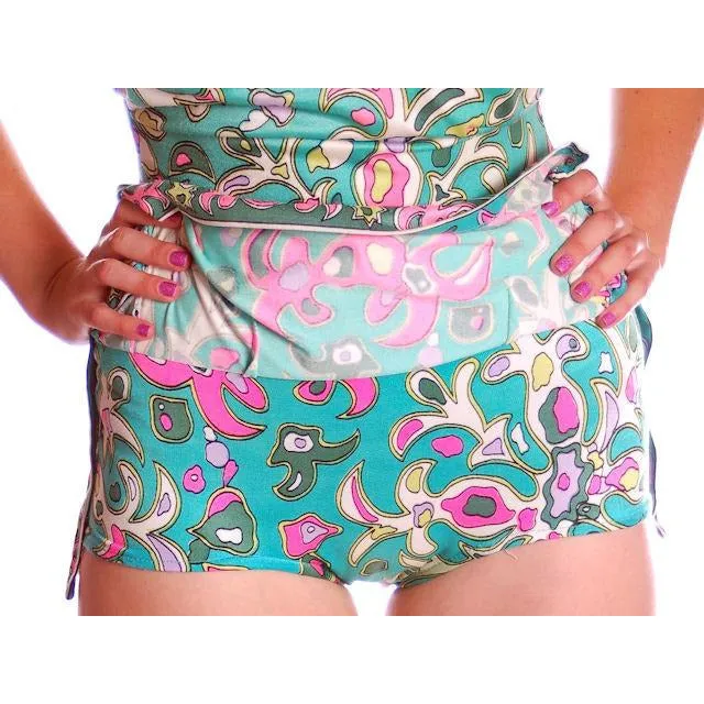 Vintage Swimsuit 1 PC Roxanne 1960s Pastel Print D Cup 10-12