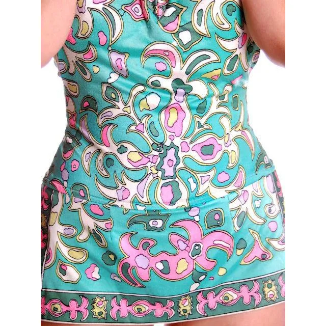 Vintage Swimsuit 1 PC Roxanne 1960s Pastel Print D Cup 10-12