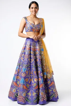 Violet Juna Raw Silk Appliquéd And Embellished Lehenga With Blouse And Cutwork Dupatta
