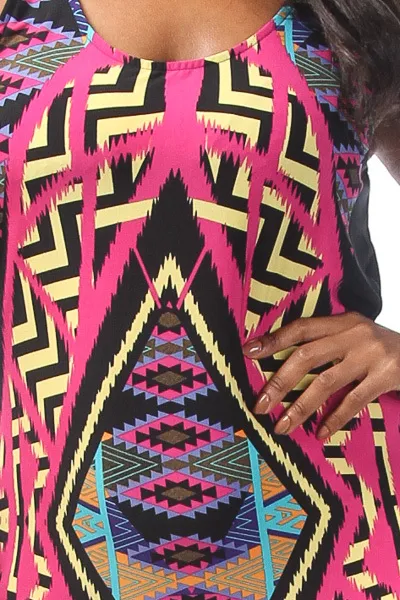 Vivid Tribal Print Plus Size Maxi Dress