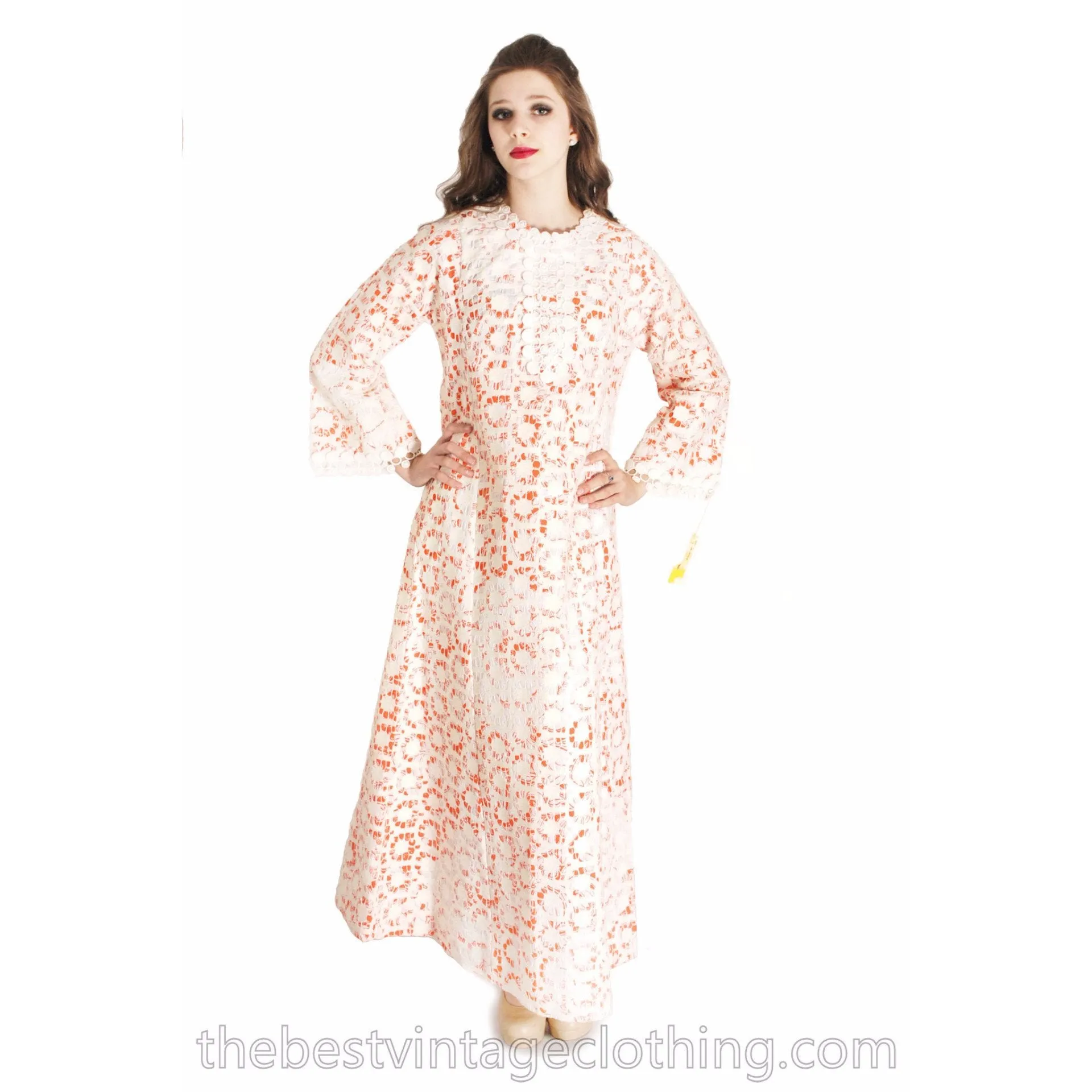 VTG Lilly Pulitzer NWT NOS 1960s   Maxi Dress"The Lilly" Orange White Orignal Box 12