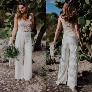 Wedding Jumpsuit Two Pieces Lace Bodice A Line