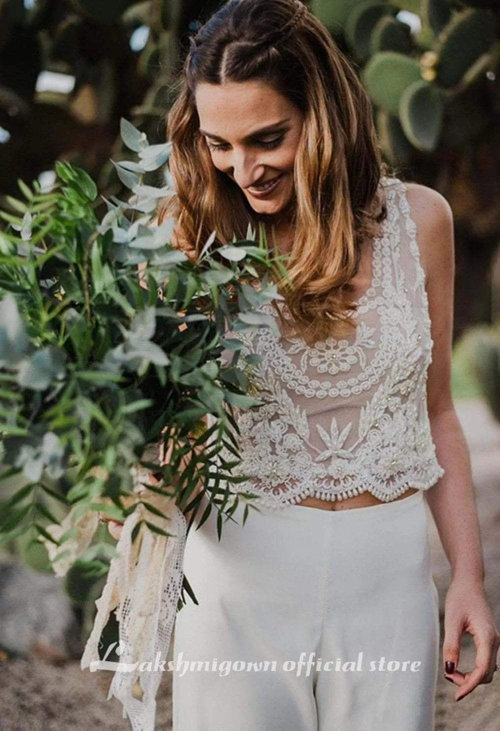 Wedding Jumpsuit Two Pieces Lace Bodice A Line