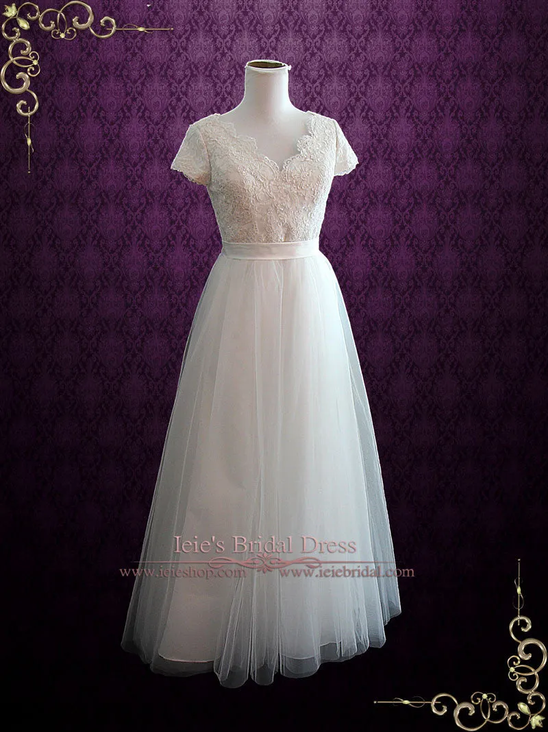Whimsical Beach Lace Wedding Dress with Cap Sleeve ELISSA