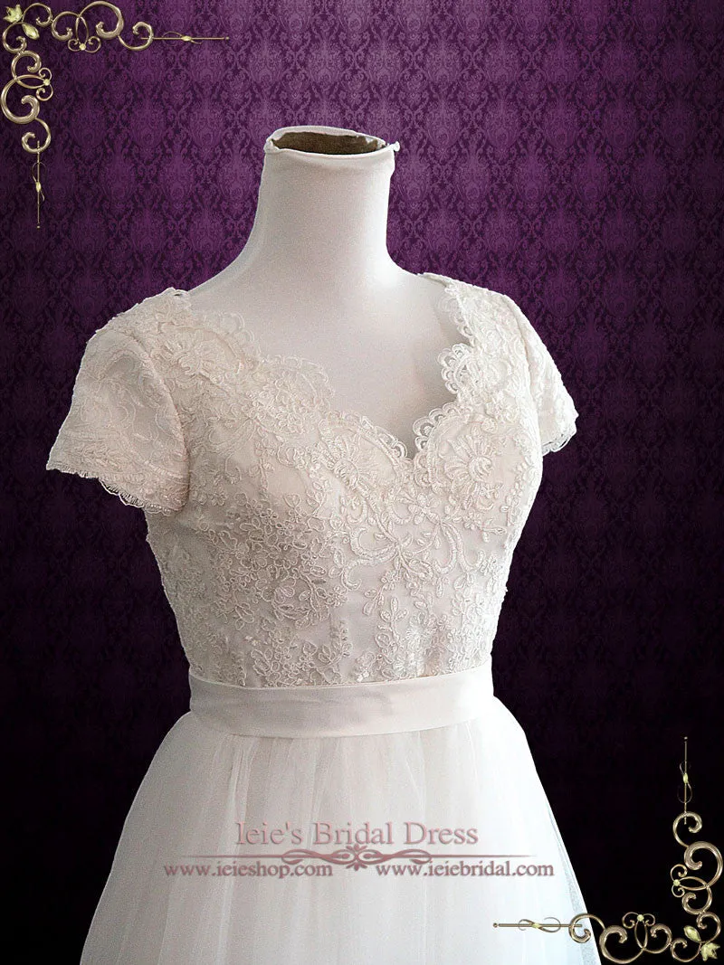 Whimsical Beach Lace Wedding Dress with Cap Sleeve ELISSA