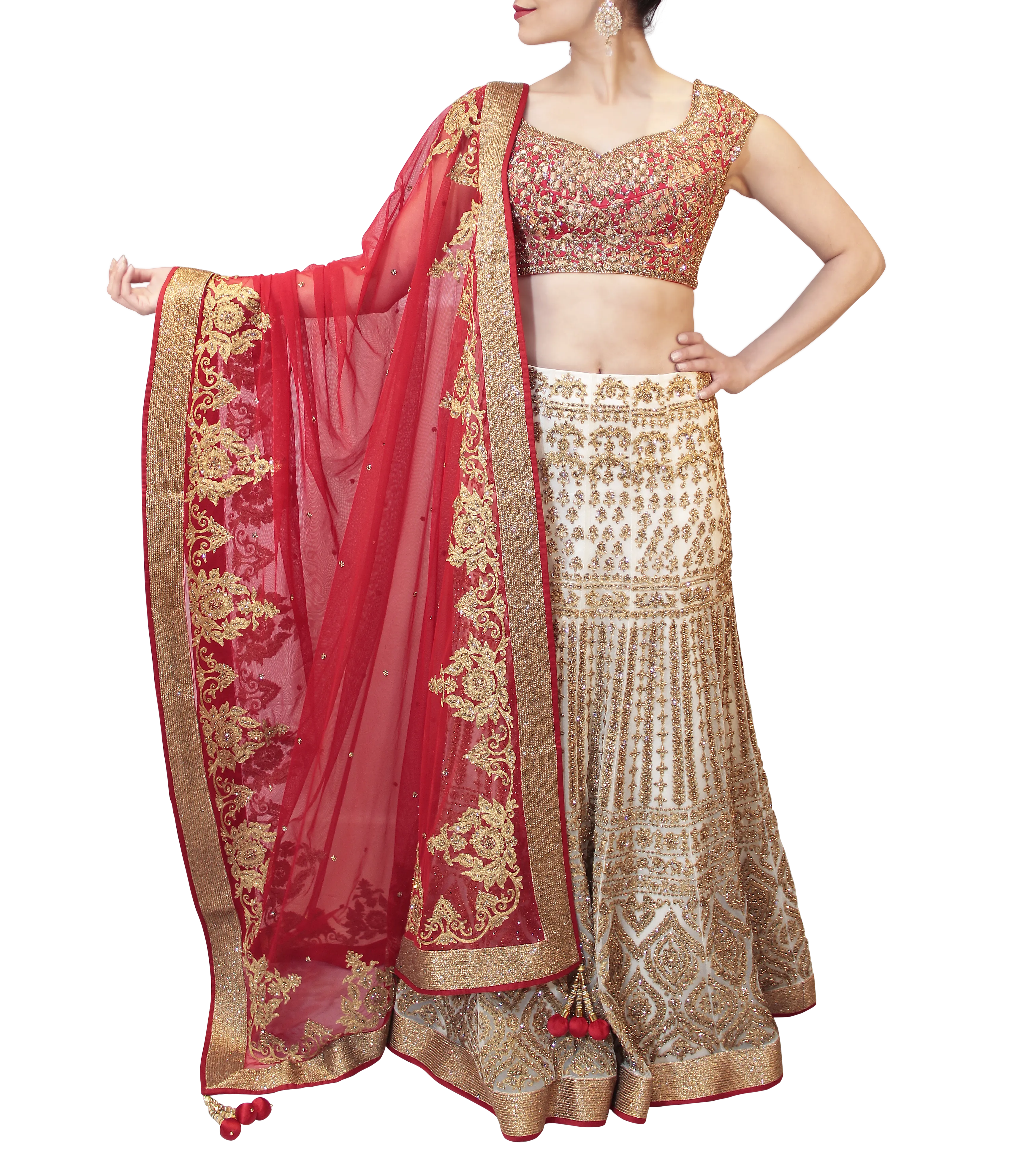 WHITE AND RED BRIDAL LEHENGA