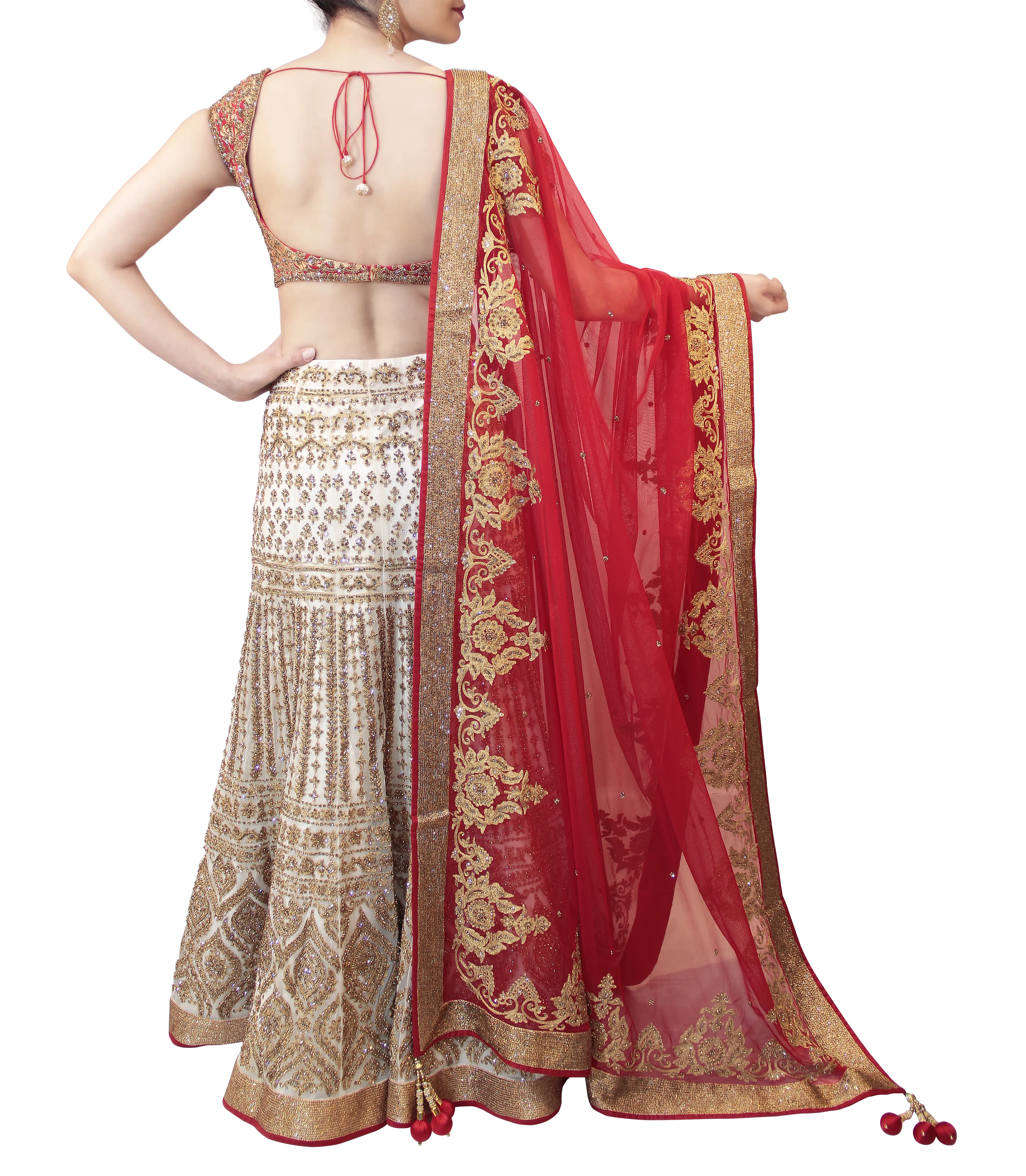 WHITE AND RED BRIDAL LEHENGA
